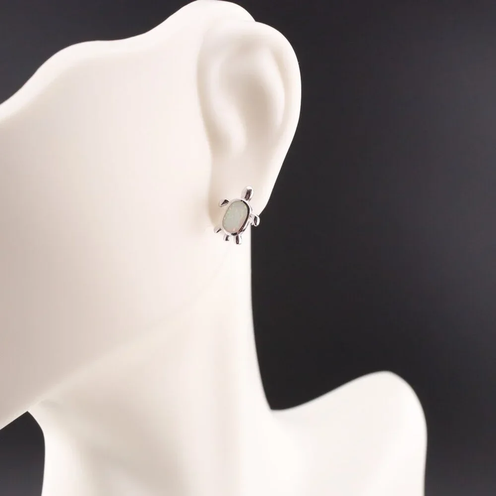 Women's Sterling Silver Jewelry Turtle Stud Fashion Earrings with Opal Accents**